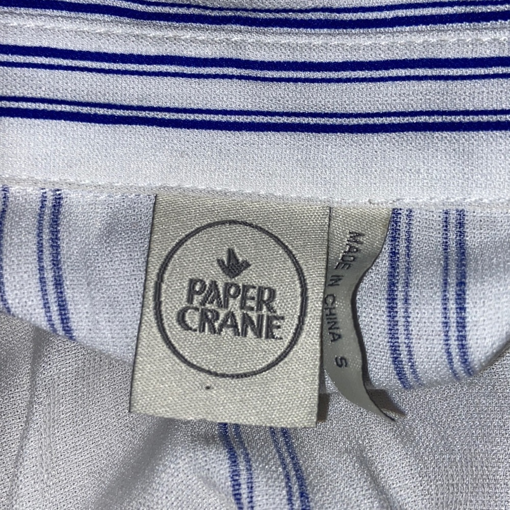 Women S, Blue and white vertical striped peel a boo  shoulder button up shirt
